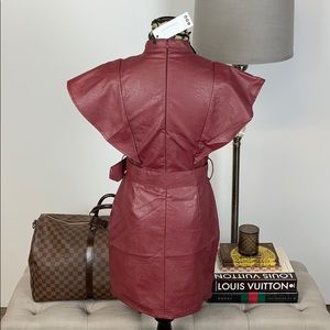 pu belted frill shoulder bodycon dress